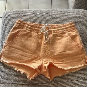 Celebrity Pink Peach Frayed-Hem Drawstring Athletic Shorts